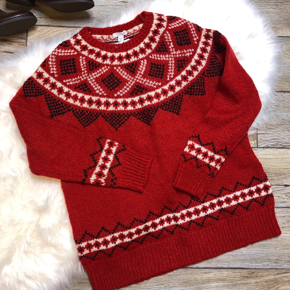 J JILL NWT Windham Fair Isle Pull Over Red M
